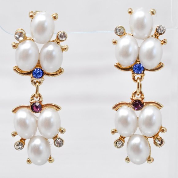 1.75" Drop Dangle Pearl Blue/Purple Earrings - Picture 5 of 12